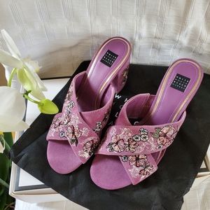 New WHBM suede sandals with embroidery